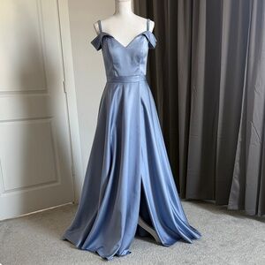 Xscape Elegant Off-Shoulder Gown in Blue